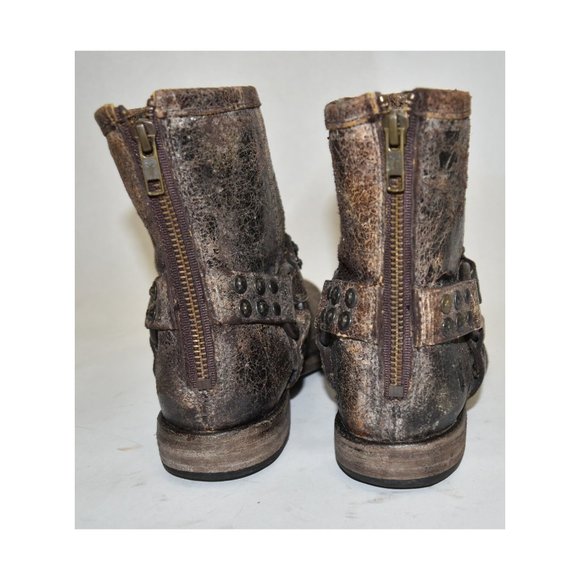 $350 FRYE Phillip Studded Harness Bootie MOTO BIKER DISTRESSED brown 6.5 (K3) - Picture 6 of 8